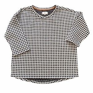 Lou & Grey Check Grid 3/4 Sleeve Round Neck Top Black White Size S